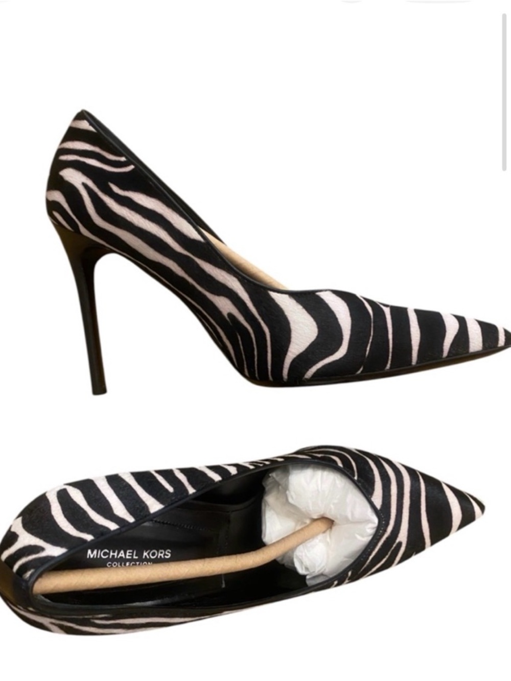 Michael Kors Women’s Zebra Print Pointed Toe Stiletto Leather Pumps NEW size 8.